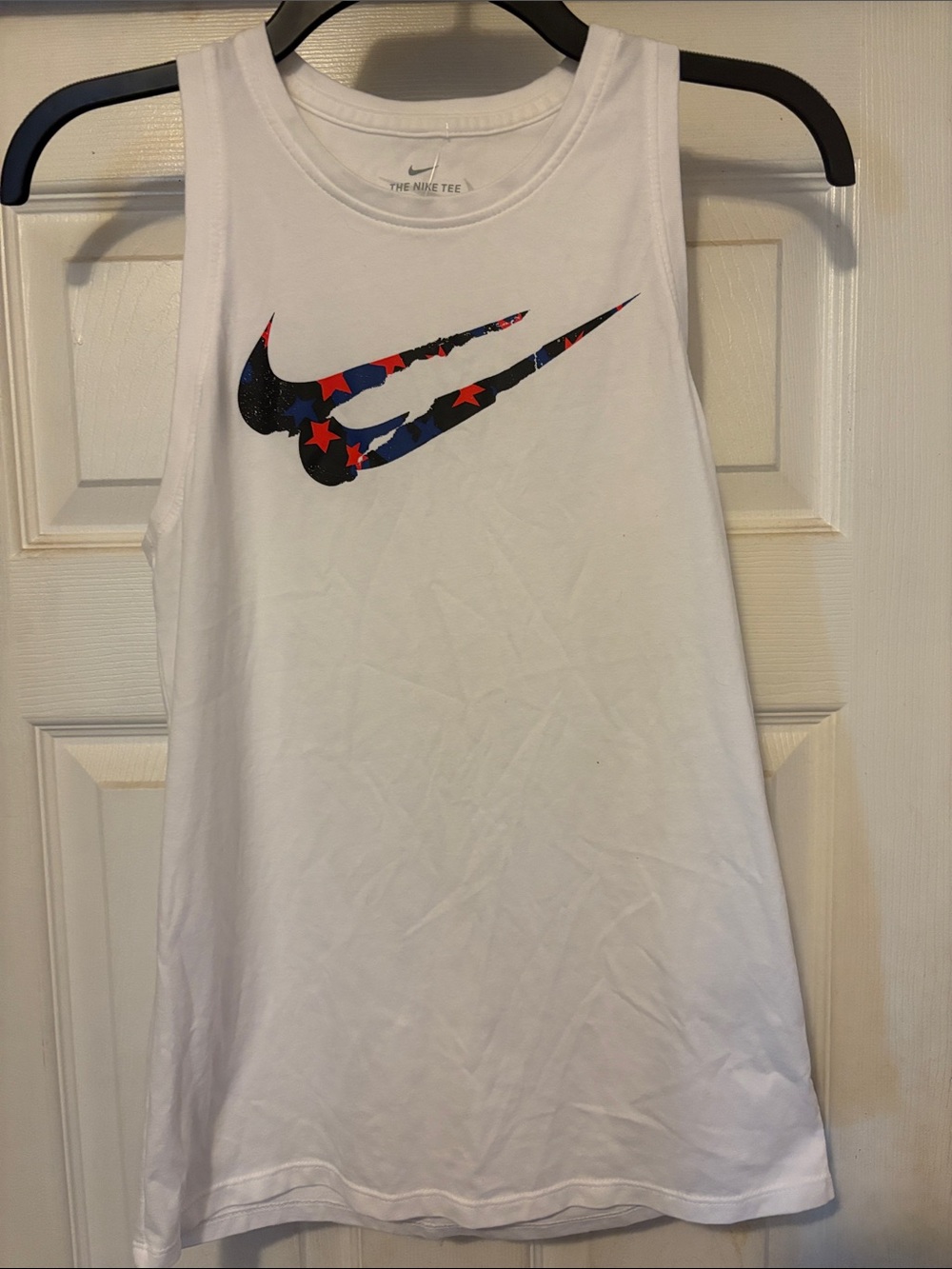Nike White Sleeveless Tank with Patriot Star Swooshes Dri-Fit Size XS